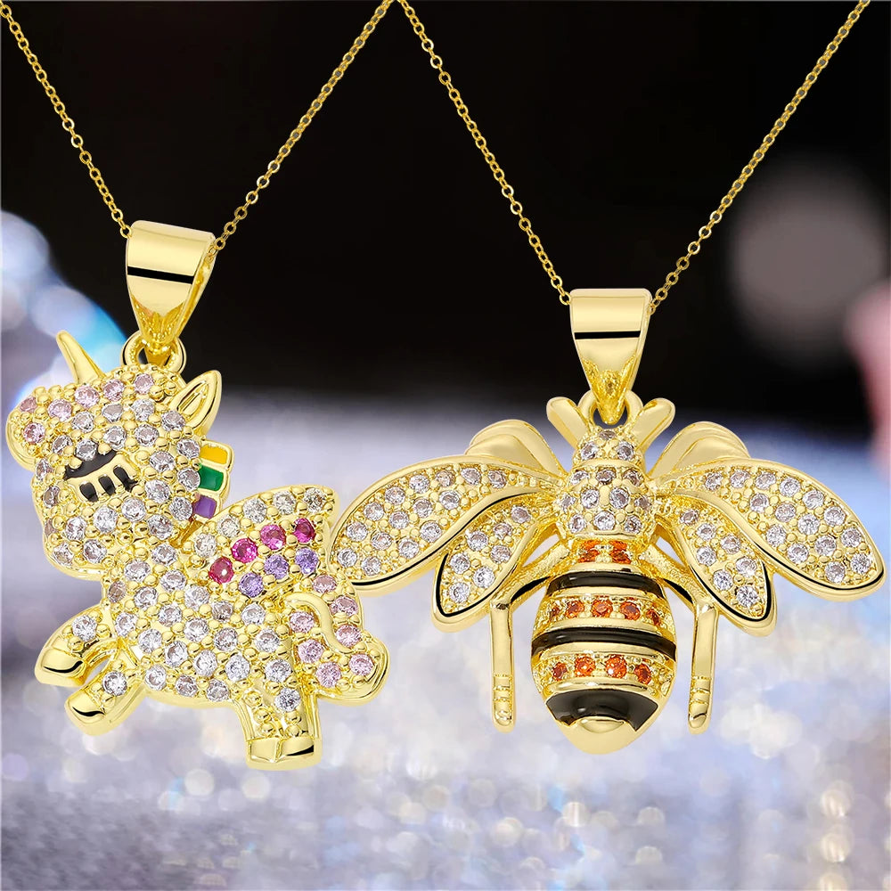 Juya 18K Real Gold Plated Micro Pave Zircon Butterfly Horse Bees