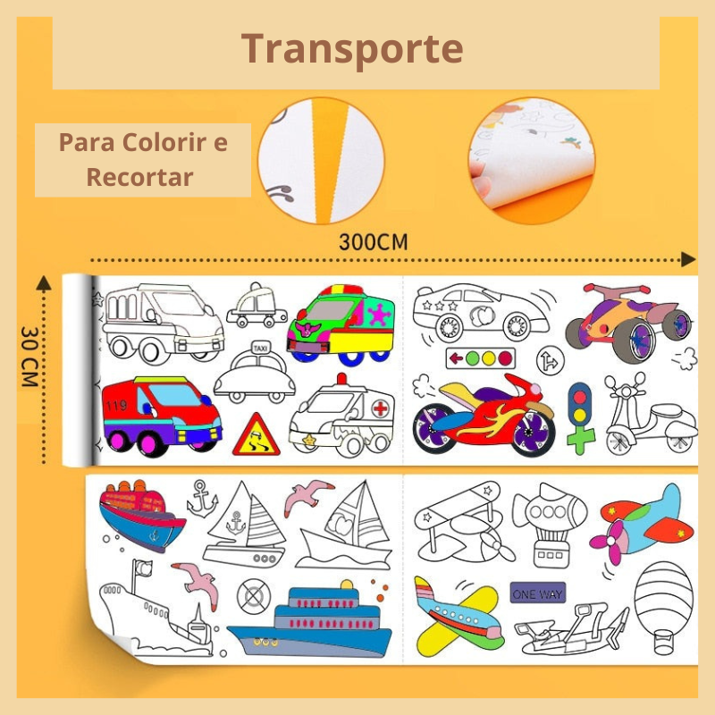 Brinquedo Educativo - Rolo de Papel com Desenhos em grafite para Colorir.