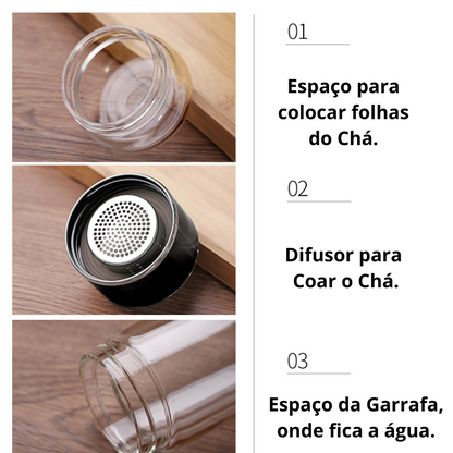 Garrafa de Vidro Duplo para Chá com Infusor.