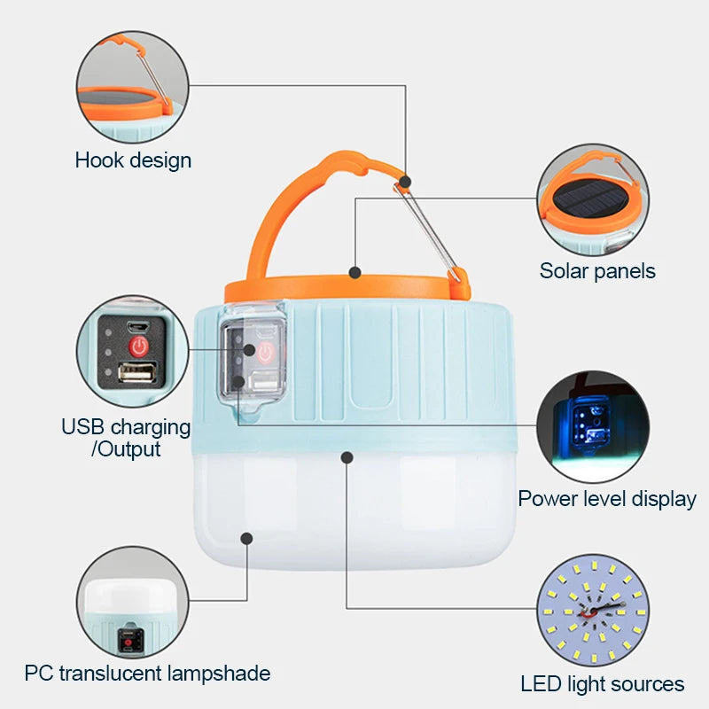 Lanterna Luz Solar Led para Acampamento Recarregável.